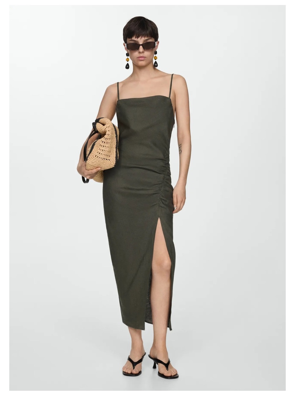 MANGO 100% Linen Midi Dress
